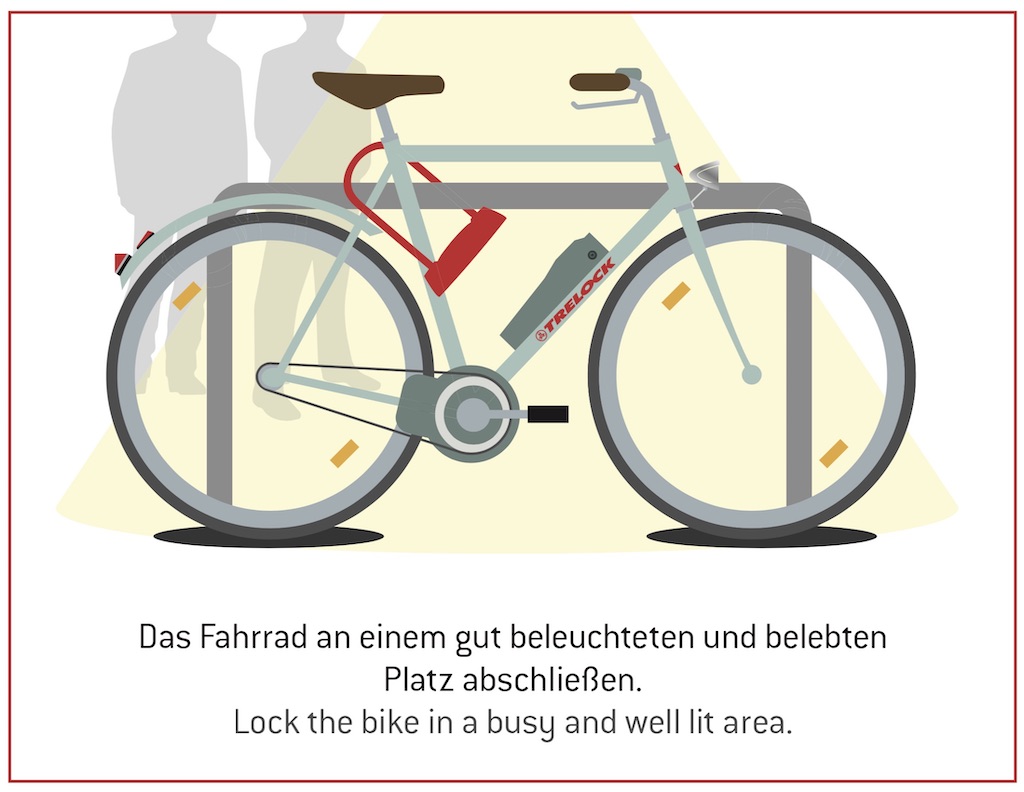 Gegen Fahrrad-Diebstahl sichern: an hellen und belebten Plätzen abgeschlossen abstellen