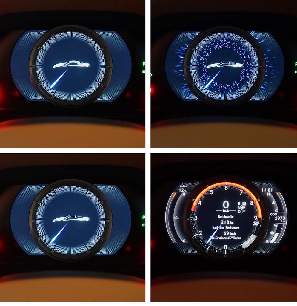 Das Cockpit ist voll digital ausgestattet - nach dem Druck auf den Powerknopf erwacht das LC 500 Cabrio...
